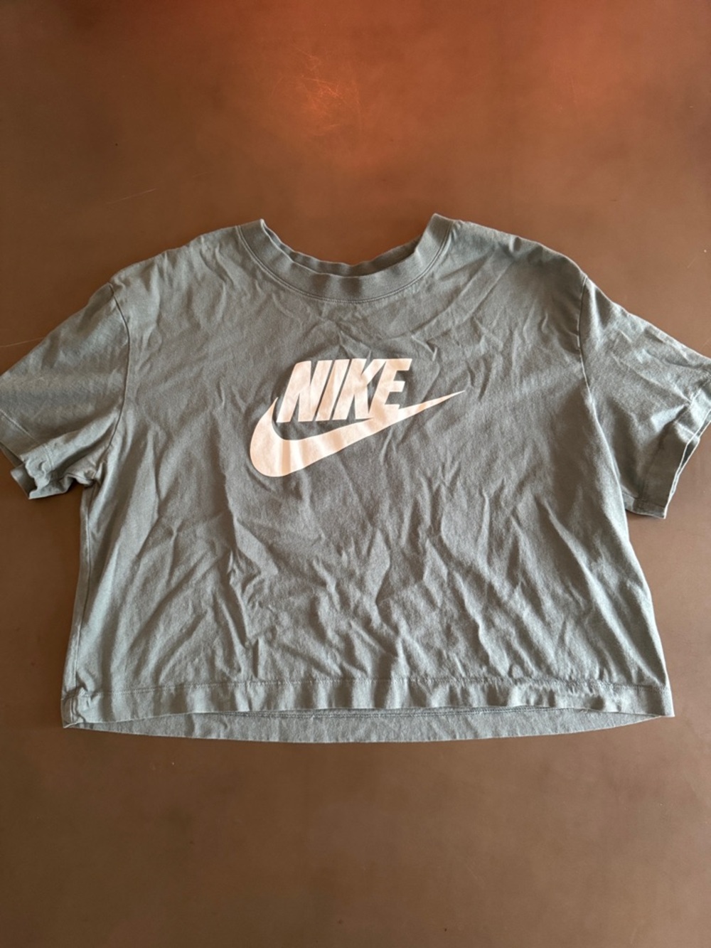 Nike Women's Light Gray/Green Logo Cropped Tee